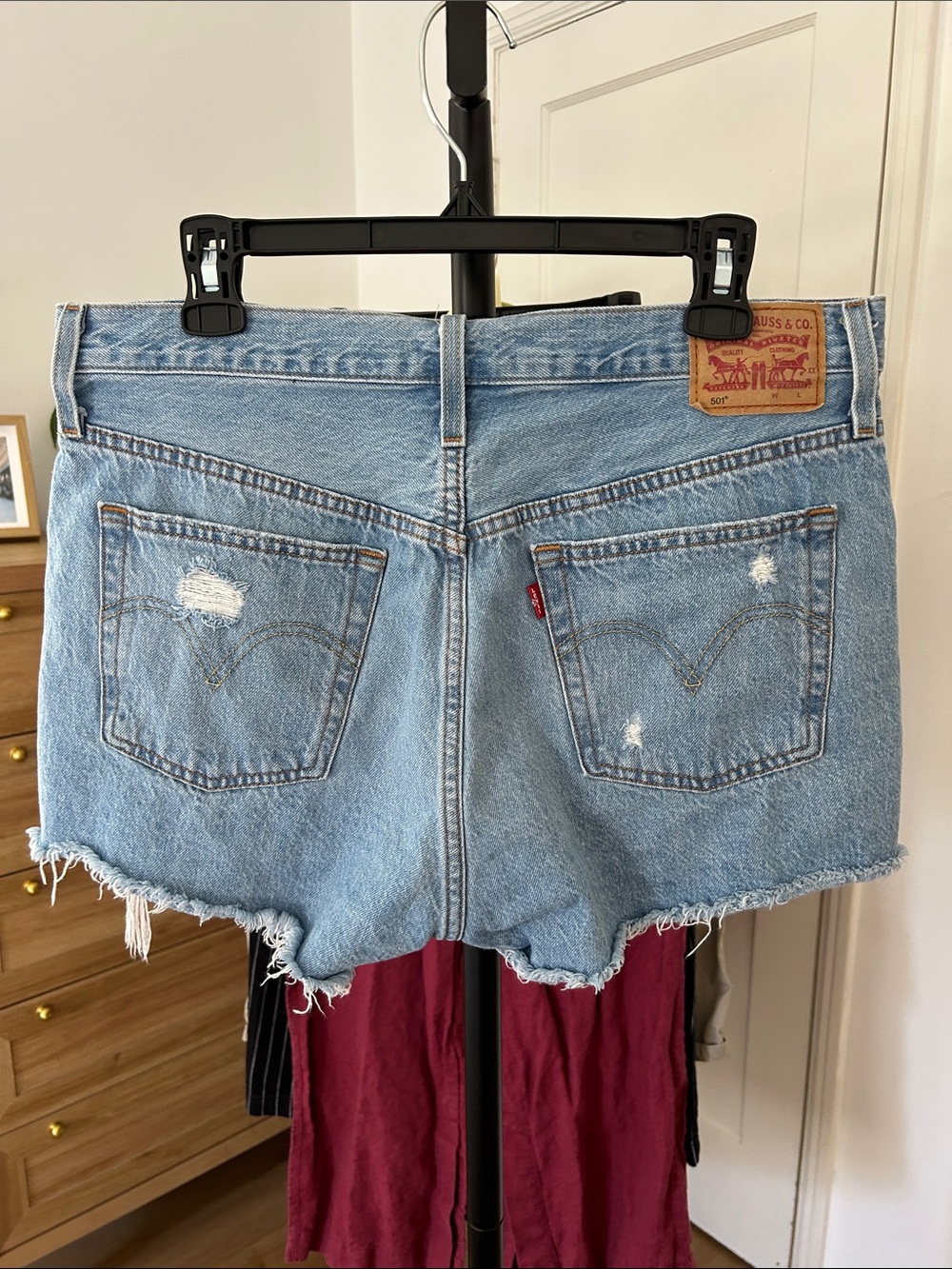 Levi’s 501 Distressed Jean Shorts. Size 31. 2” inseam. 17” waist. Clean. - Picture 2 of 8